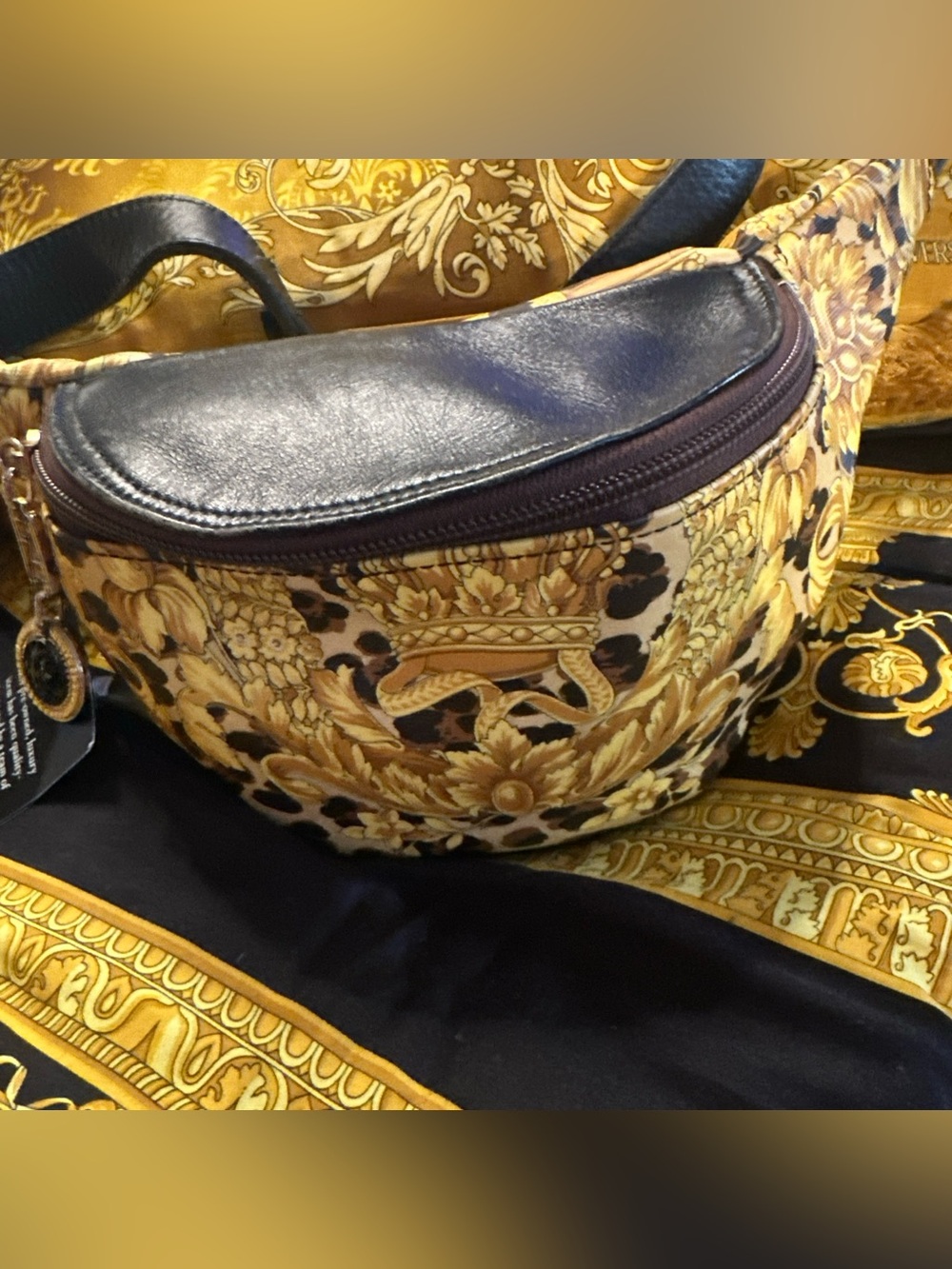 Gianni Versace Gold and Black Baroque Belt Bag Pouch